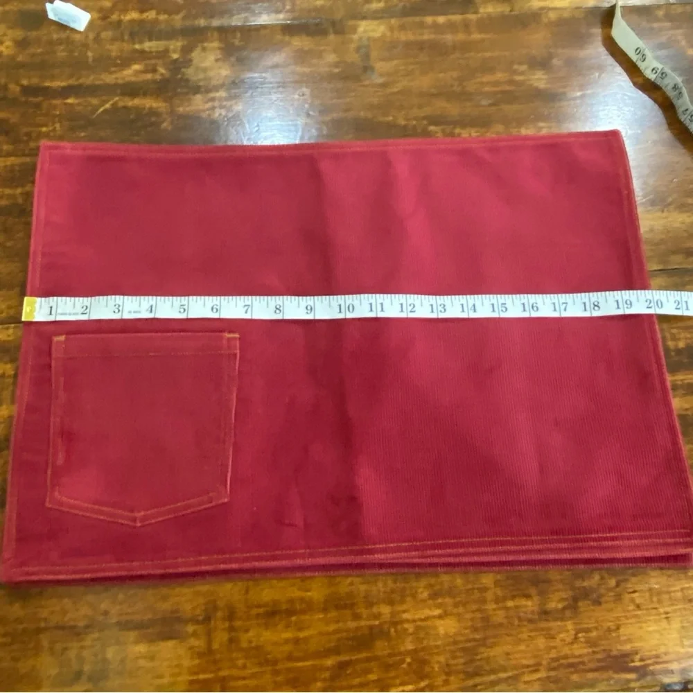 Pottery Barn Set of 4 Dark Red Corduroy Placemats w/ Pocket Cotton Cord 14X20